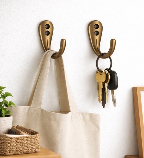 2 Pcs Single Antique Brass J Wall Hook