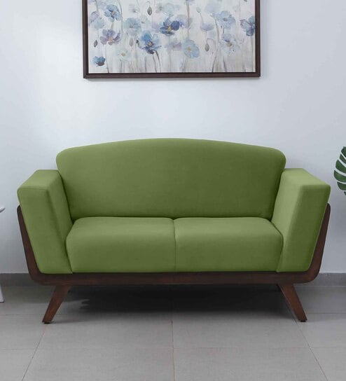 Fiorella Solid Wood 2 Seater Sofa In Green Colour