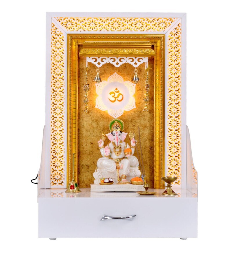 Buy The Mandir Store Devika Glossy White Wooden LED Mandir With Storage