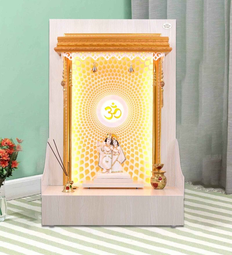 Buy The Mandir Store Prarthna Pinewood Finish LED Mandir With Storage