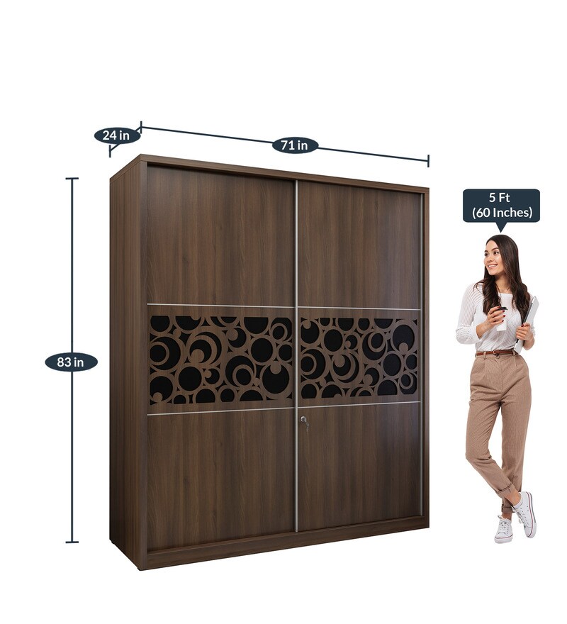 Buy Sury Sliding Wardrobe in Dark Acazia & Black Finish by Crystal