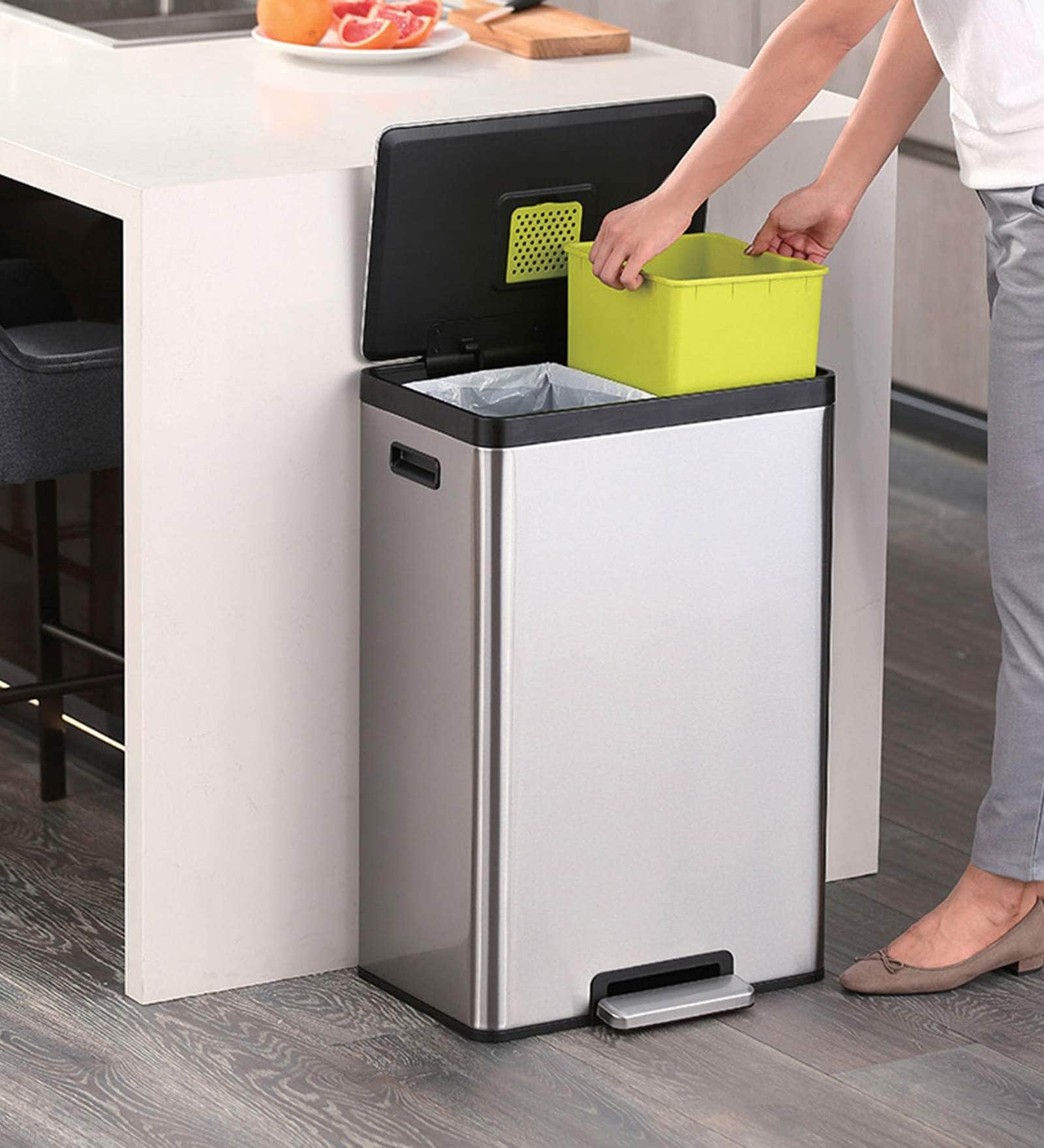 20+20 Litre Metallic Stainless Steel Dustbin