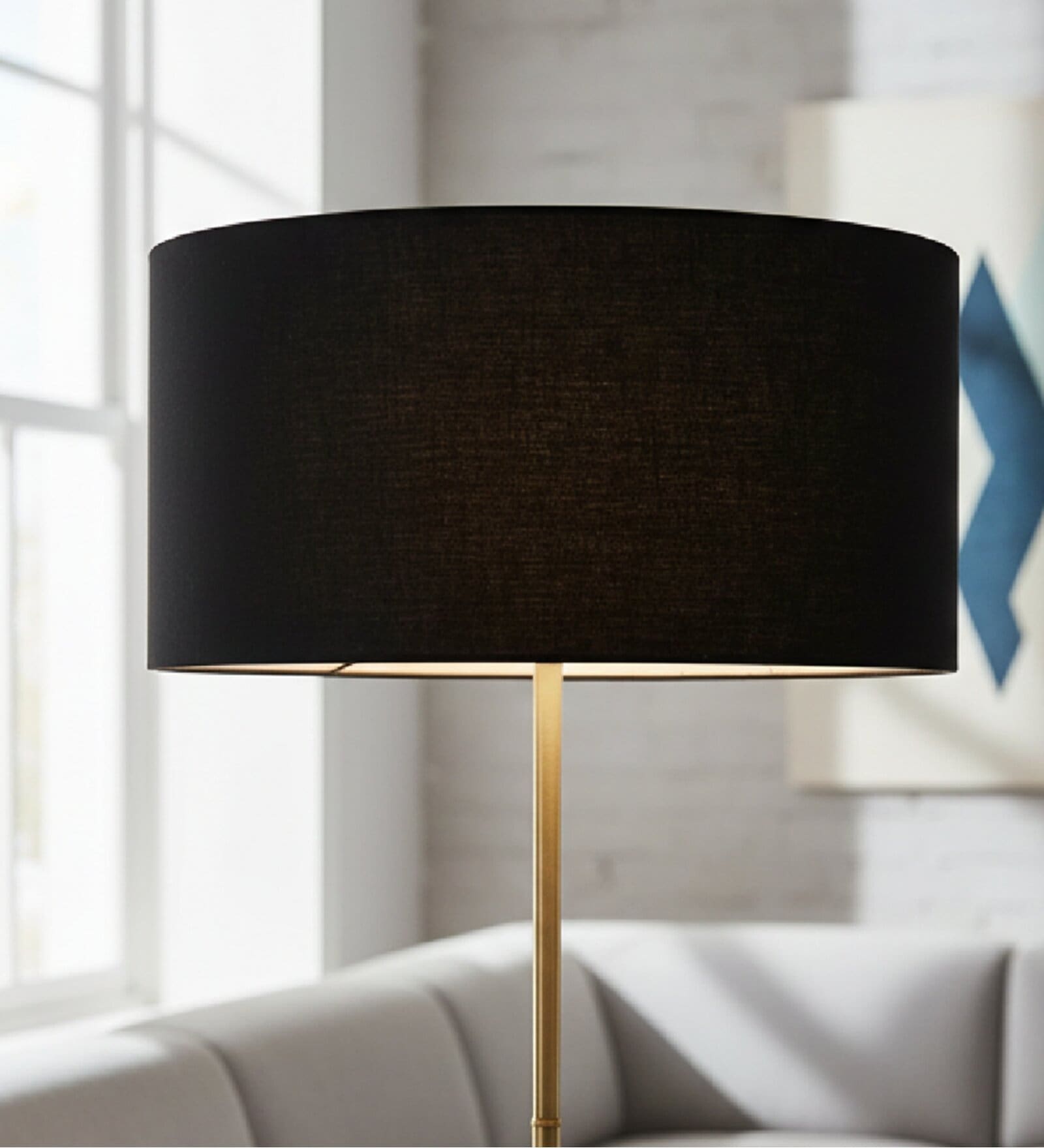20-Inch Black Fabric Drum Lampshade