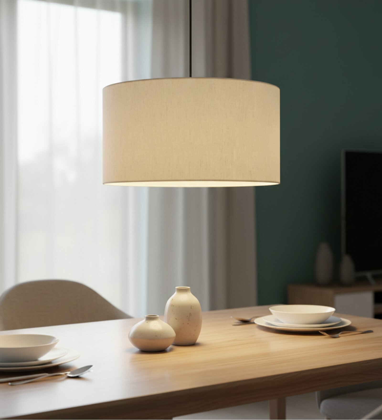 20-Inch Flex Fabric Drum Pendant Light, Modern Hanging Ceiling Lamp