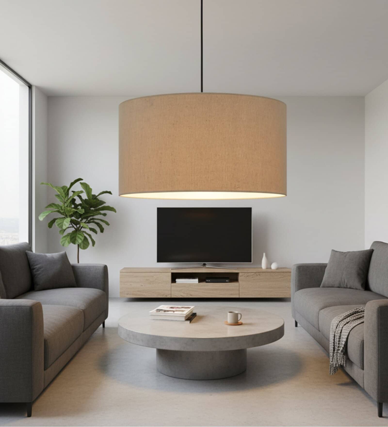 20-Inch Premium Jute Fabric Drum Pendant Light, Modern Hanging Ceiling Lamp