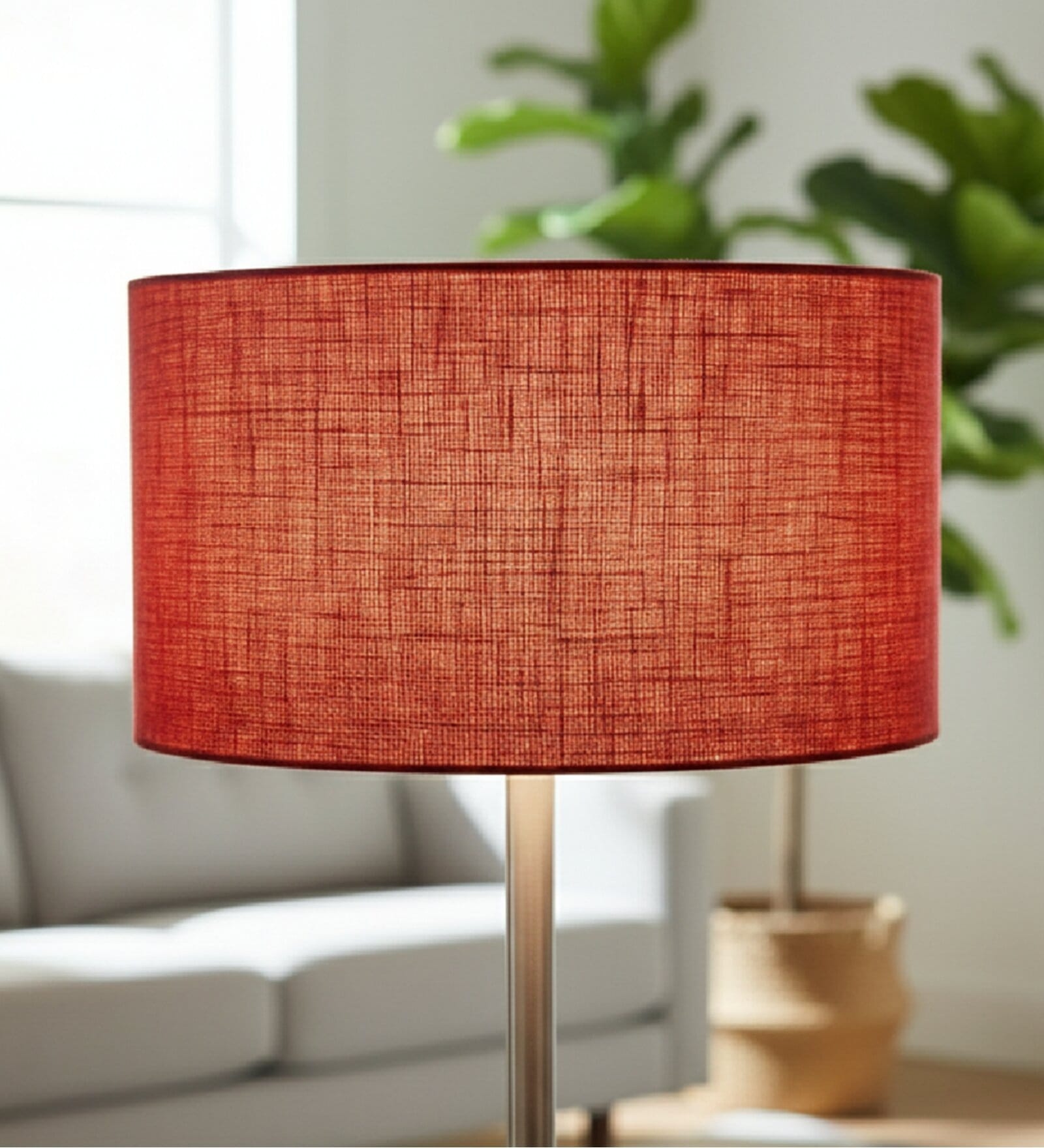 20-Inch Red Jute Fabric Drum Lampshade
