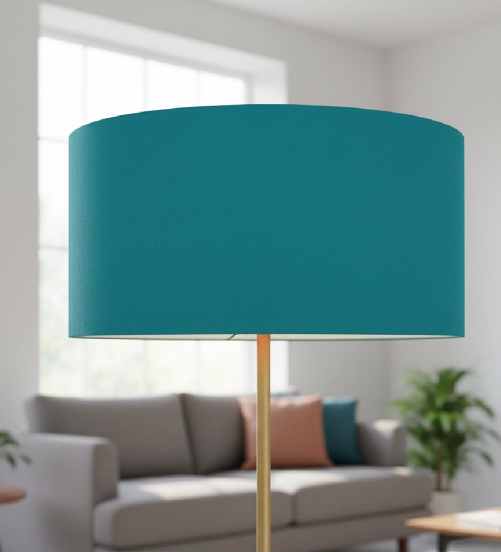 20-Inch Teal Fabric Drum Lampshade