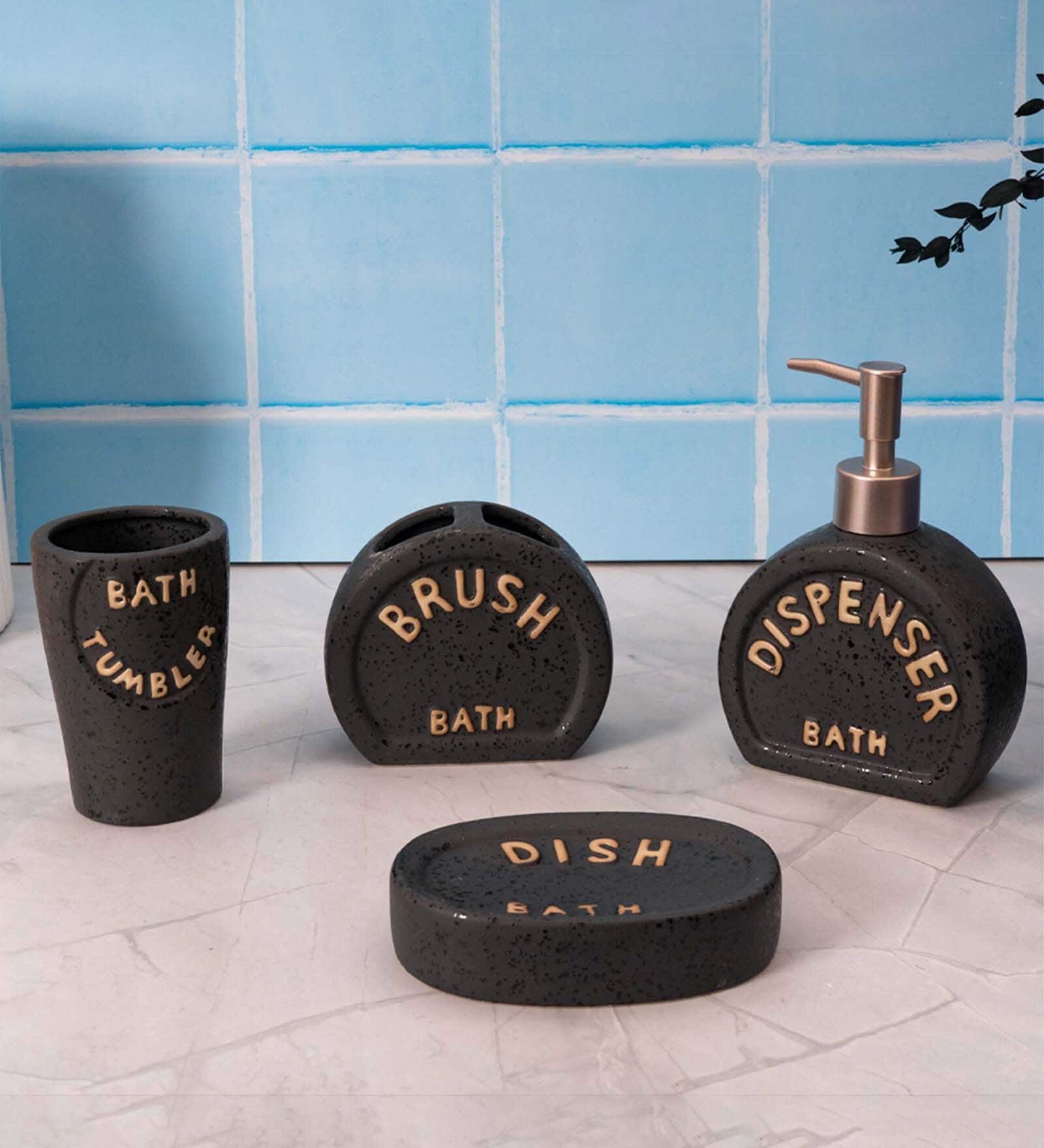 200 ML Set Of 4 Black Porcelain Sandstone Bliss Bath Set