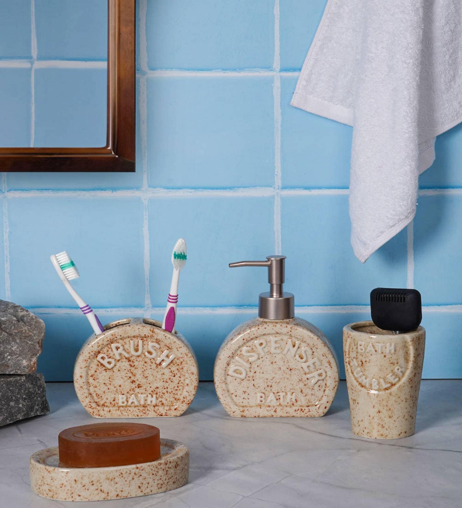 200 ML Set Of 4 Cream Porcelain Sandstone Bliss Bath Set