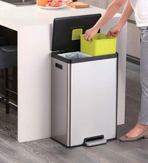 20+20 Litre Metallic Stainless Steel Dustbin