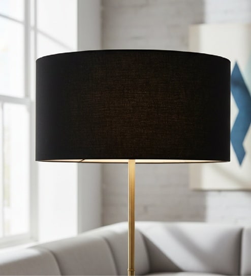 20-Inch Black Fabric Drum Lampshade