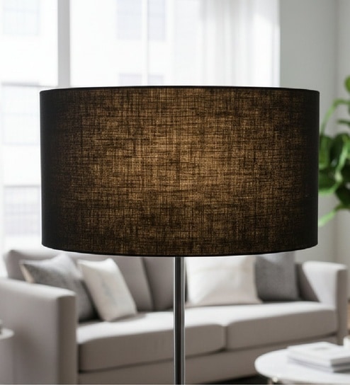 20-Inch Black Jute Fabric Drum Lampshade