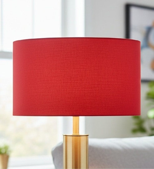 20-Inch Red Fabric Drum Lampshade