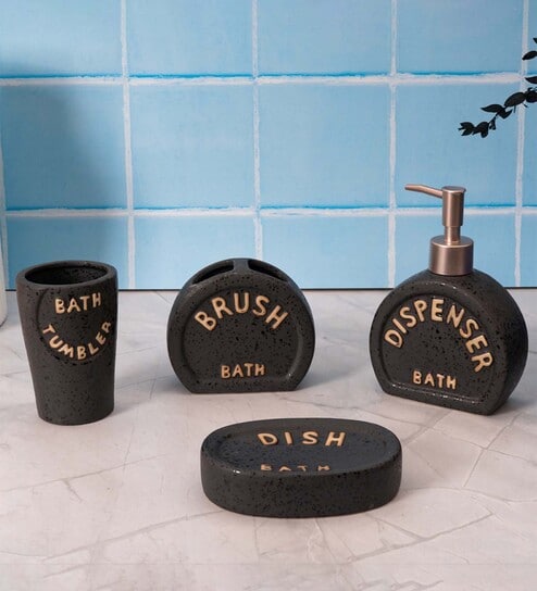 200 ML Set Of 4 Black Porcelain Sandstone Bliss Bath Set