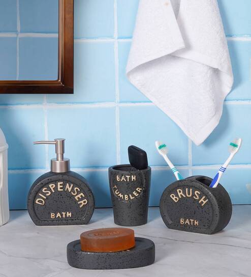 200 ML Set Of 4 Black Porcelain Sandstone Bliss Bath Set