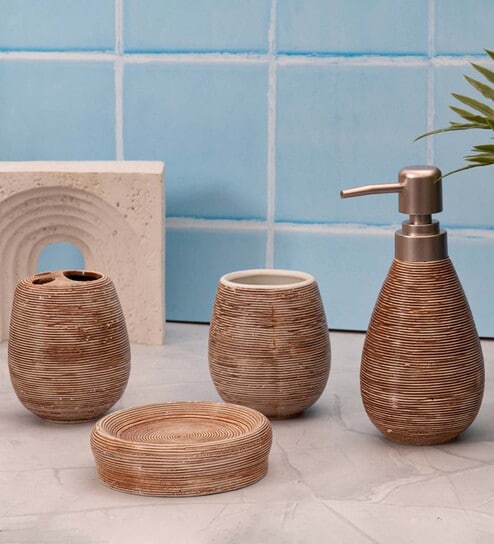 200 ML Set Of 4 Brown Porcelain Earthy Haven Bath Set