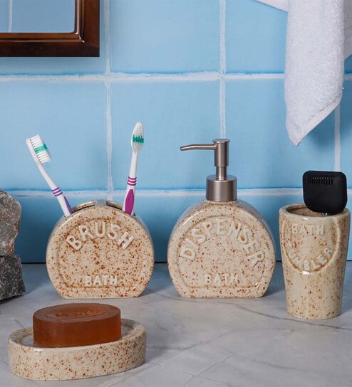 200 ML Set Of 4 Cream Porcelain Sandstone Bliss Bath Set
