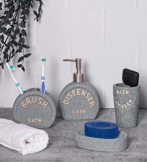 200 ML Set Of 4 Grey Porcelain Sandstone Bliss Bath Set
