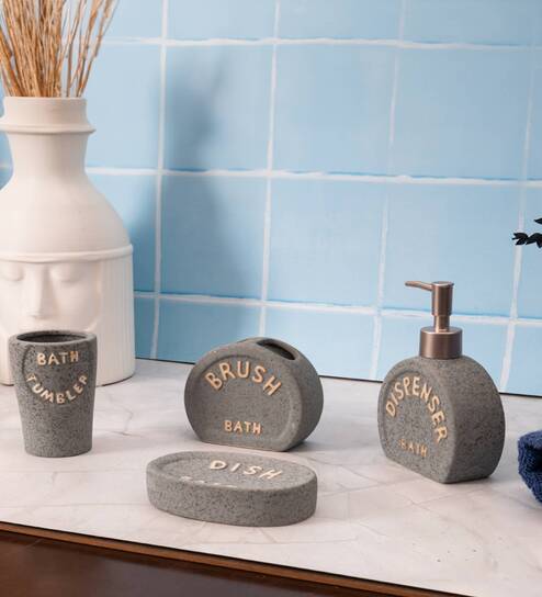 200 ML Set Of 4 Grey Porcelain Sandstone Bliss Bath Set