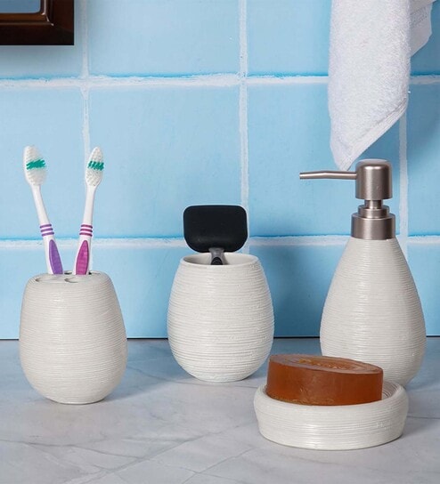 200 ML Set Of 4 White Porcelain Earthy Haven Bath Set