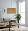 20-Inch Beige Fabric Drum Pendant Light, Modern Hanging Ceiling Lamp