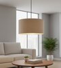 20-Inch Beige Fabric Drum Pendant Light, Modern Hanging Ceiling Lamp