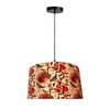 20-Inch Bird & Floral Printed Fabric Drum Pendant Light, Modern Hanging Ceiling Lamp