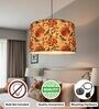 20-Inch Bird & Floral Printed Fabric Drum Pendant Light, Modern Hanging Ceiling Lamp