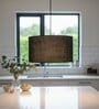20-Inch Black Jute Fabric Drum Pendant Light