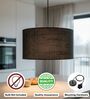 20-Inch Black Jute Fabric Drum Pendant Light, Modern Hanging Ceiling Lamp