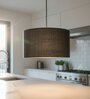 20-Inch Black Jute Fabric Drum Pendant Light