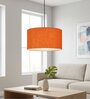 20-Inch Orange Texture Fabric Drum Pendant Light, Modern Hanging Ceiling Lamp