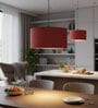 20-Inch Red Jute Fabric Drum Pendant Light