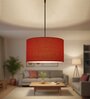 20-Inch Red Jute Fabric Drum Pendant Light, Modern Hanging Ceiling Lamp