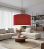 20-Inch Red Jute Fabric Drum Pendant Light, Modern Hanging Ceiling Lamp