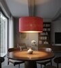 20-Inch Red Jute Fabric Drum Pendant Light, Modern Hanging Ceiling Lamp