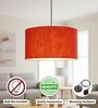 20-Inch Red Texture Fabric Drum Pendant Light, Modern Hanging Ceiling Lamp