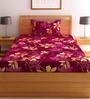 Purple  Floral 200 TC Poly Cotton 1 Single Bedhseet with 1 Pillow Cover