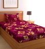 Purple  Floral 200 TC Poly Cotton 1 Single Bedhseet with 1 Pillow Cover