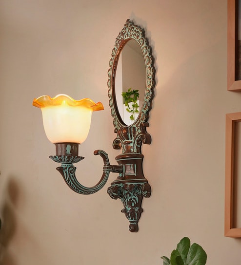 22-Inch Bronze Patina Wall Sconce with Mirror