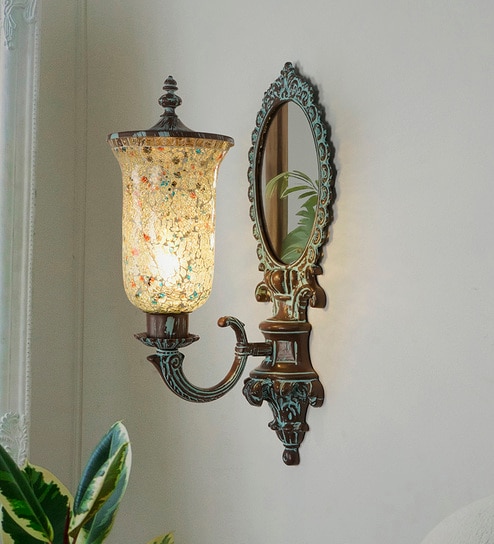 22-Inch Bronze Patina Wall Sconce with Mirror