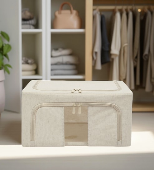 22L Collapsible Fabric Storage Bin with Window, Foldable Organizer Box with Steel Frame