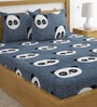 Grey Panda Print 220 TC Poly Cotton Double Size Bedsheet With 2 Pillow Covers