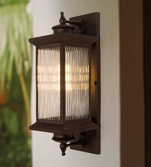 23-Inch Transitional Outdoor Wall Lantern | Dark Brown Finish with Fluted Glass