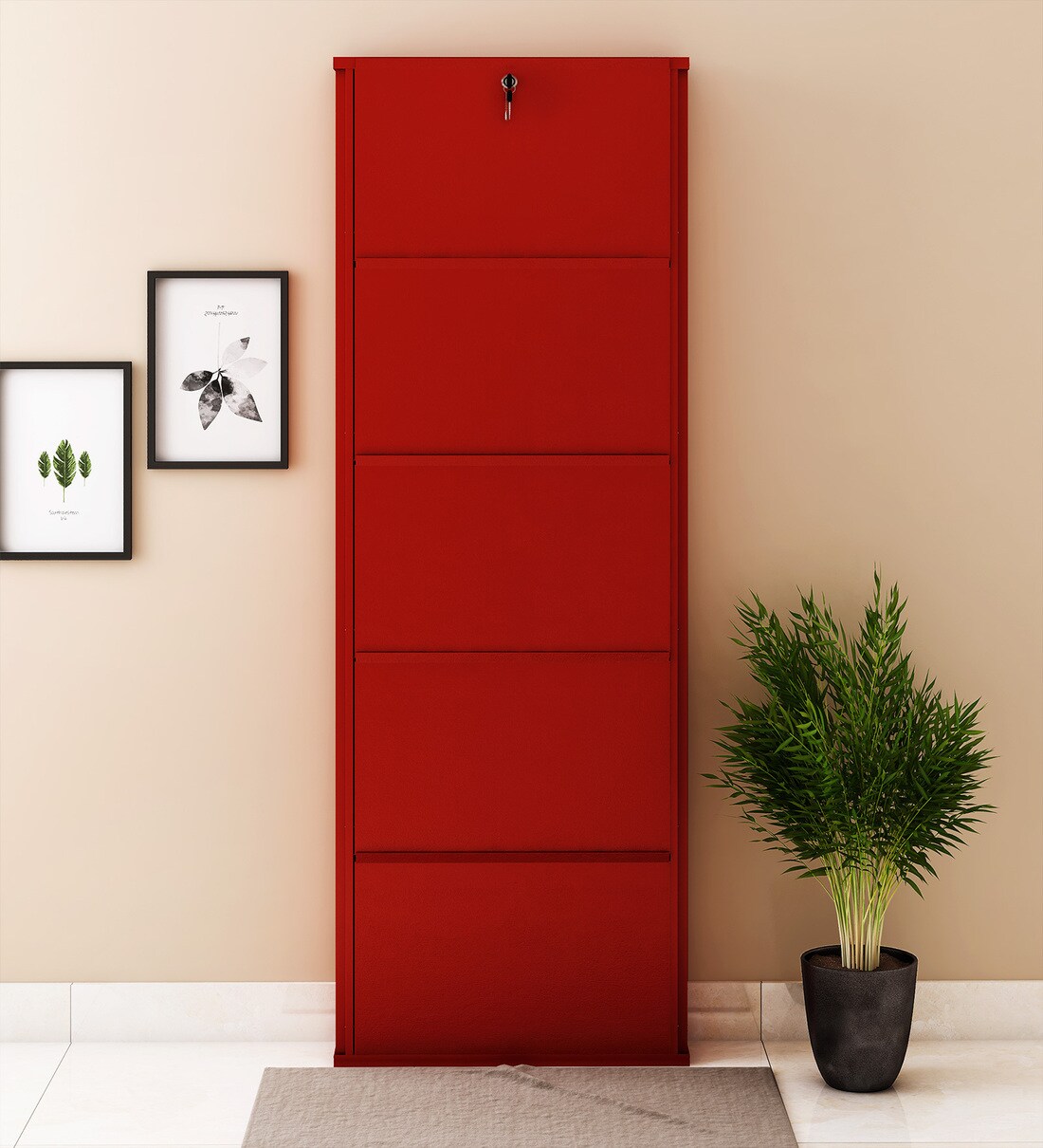 Buy 24 Inches 5 Door Powder Coated Wall Mounted Metallic Shoe Rack in