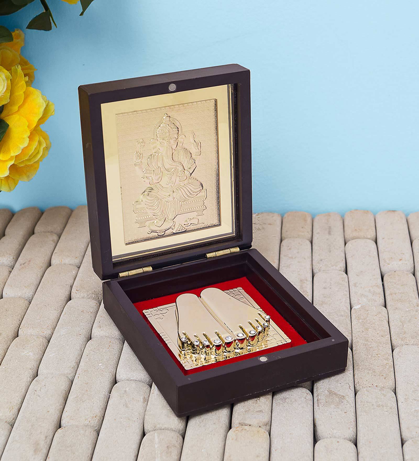 24 Ct Gold Foil Ganesha Brown & Gold Acrylic Prayer Box
