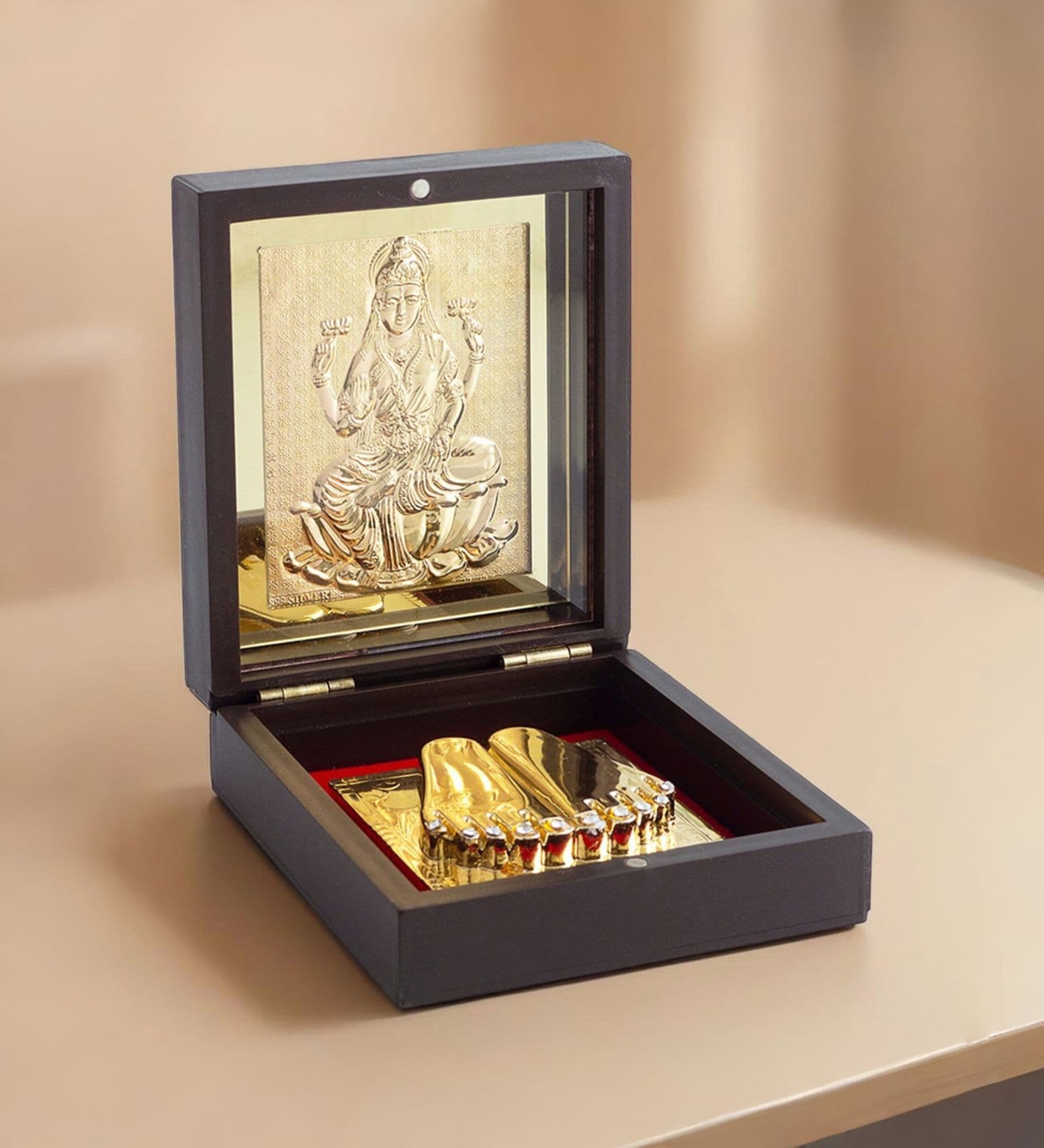 24 Ct Gold Foil Lakshmi Ji Brown & Gold Acrylic Prayer Box