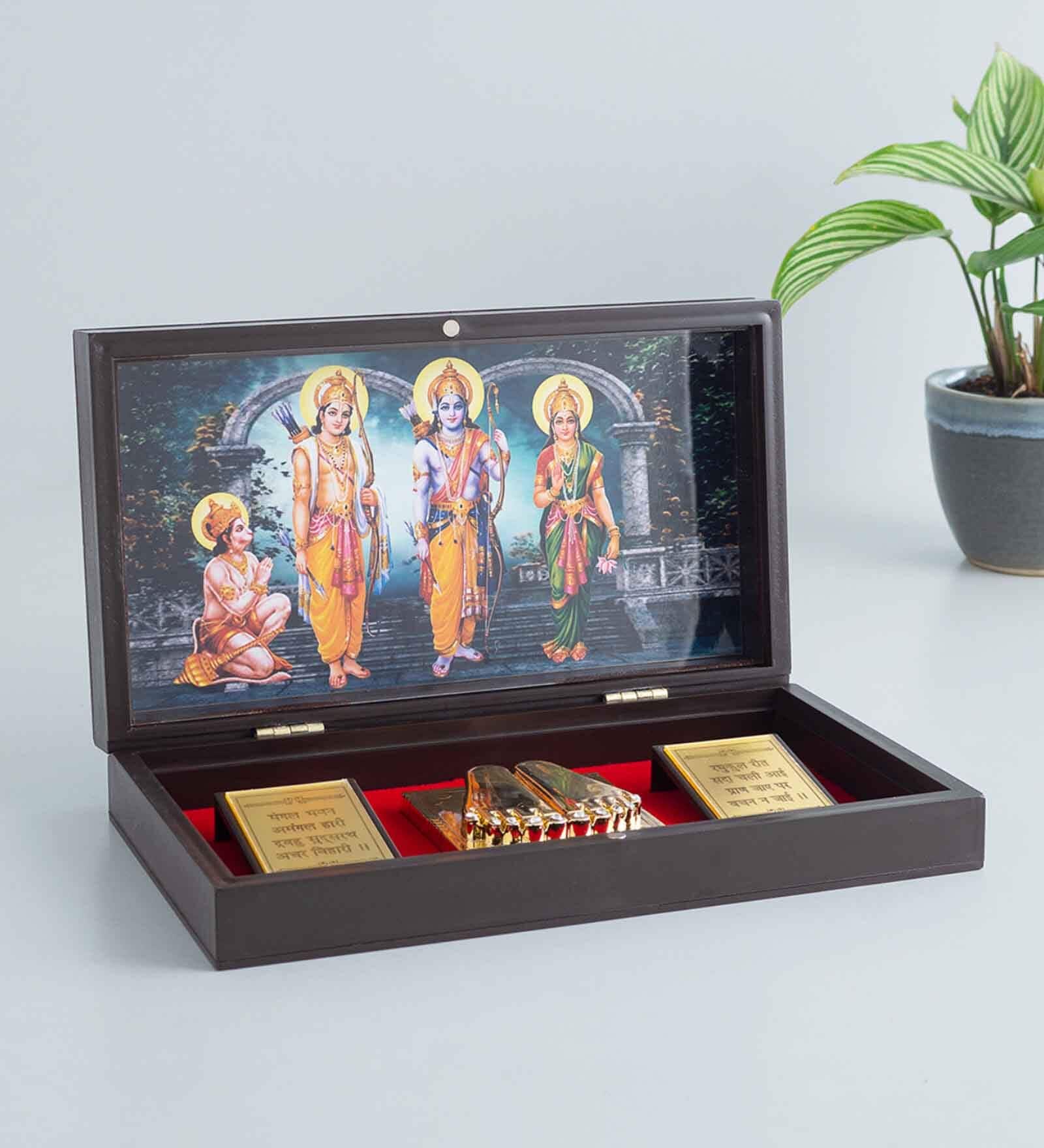 24 Ct Gold-Plated & Brown Ram Darbaar Prayer Box