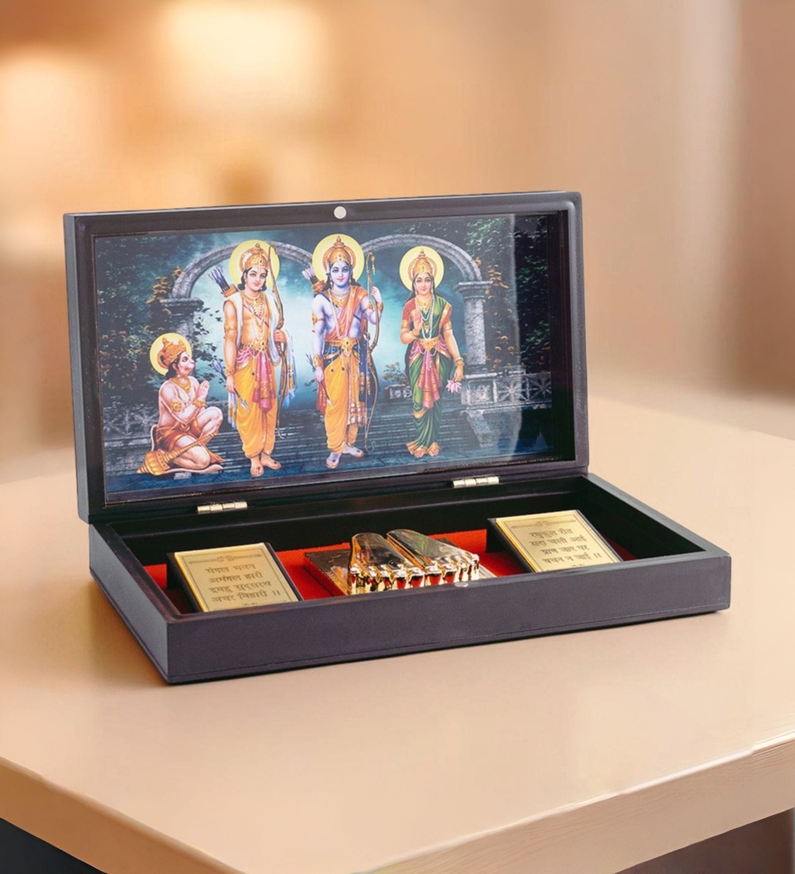 24 Ct Gold-Polished & Brown Ram Darbaar Prayer Box