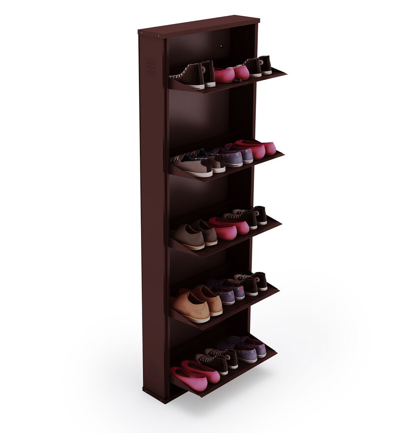 Buy 24 Inches 5 Door Powder Coated Wall Mounted Metallic Shoe Rack in